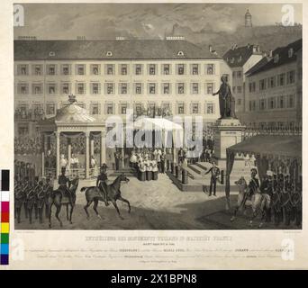 Graz: unveiling of a monument, uncovering of the monument of Franz I, Emperor of Austria on 19.8.1841 in Graz. toned lithograph based on own drawing by Eduard Kaiser on matter of a layout by Joseph Rottenbacher, - 19300101 PD21301 - Rechteinfo: Rights Managed (RM) Stock Photo