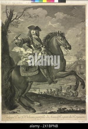 Philipp II, Duke of France-Orleans, equestrian image. copper engraving by Nicolas Etienne Edelinck based on a painting by Jean Ranc, - 19300101 PD21249 - Rechteinfo: Rights Managed (RM) Stock Photo