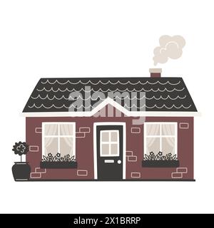 A small European house with a black door in cartoon style Stock Vector