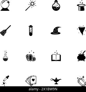 Magic icon - Expand to any size - Change to any colour. Perfect Flat Vector Contains such Icons as witch hat, fortune telling ball, love poison bottle Stock Vector