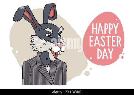 Easter Day card. Vector illustration with a funny bunny and the inscription Happy Easter Day Stock Vector