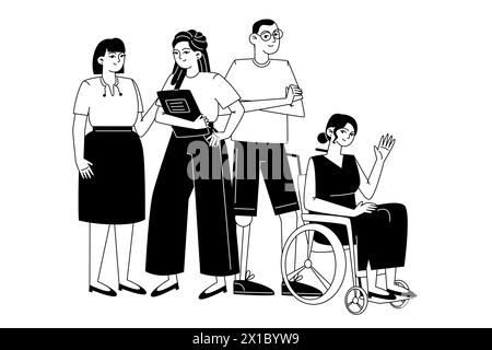 A group of people in business clothes are standing next to each other Stock Vector