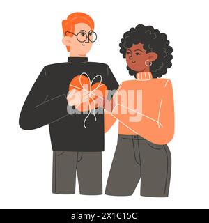 A young couple in love are hugging on Valentine's Day Stock Vector
