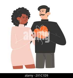 A young couple in love are hugging on Valentine's Day Stock Vector