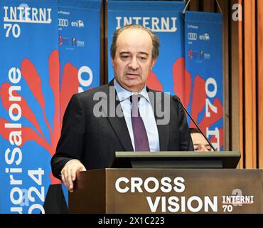 Milan, Italy. 16th Apr, 2024. Milan, Italy CROSS VISION institutional event FuoriSalone 2024 with INTERNI70 at the University of Milan In the photo: Franco Anelli Rector, Catholic University of the Sacred Heart Credit: Independent Photo Agency/Alamy Live News Stock Photo