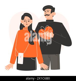 A young couple in love are hugging on Valentine's Day Stock Vector