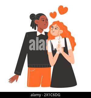 A young couple in love are hugging on Valentine's Day Stock Vector
