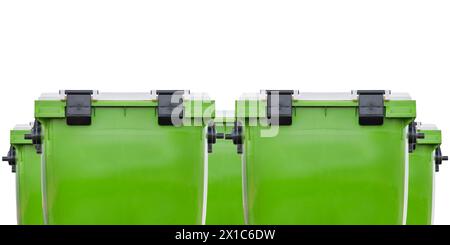 Large green waste containers isolated on a white background Stock Photo
