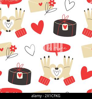 Seamless valentines day pattern with gift boxes and envelopes Stock Vector