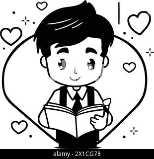 Cute Boy Reading A Book In The Sea. Vector Illustration Stock Vector 