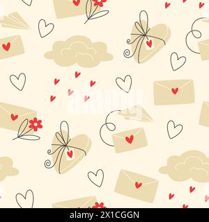 Seamless pattern with gift boxes and clouds for Valentine's Day Stock Vector