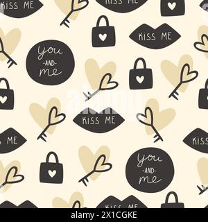 Seamless pattern with locks, keys and hearts for Valentine's Day Stock Vector