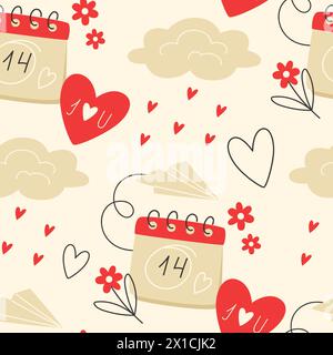 Seamless pattern with a calendar for Valentine's Day Stock Vector