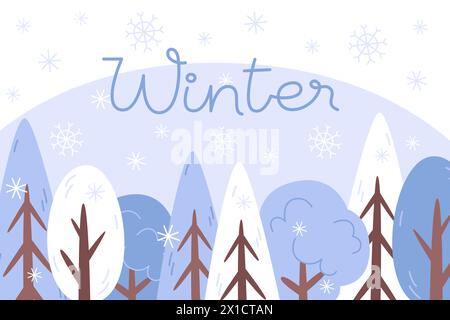 Winter landscape with a snowy forest in a flat style Stock Vector