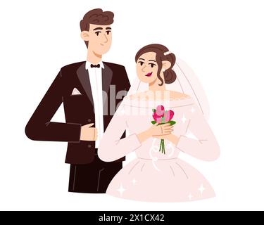 couple wedding day flowers in heart love vector illustration sketch ...