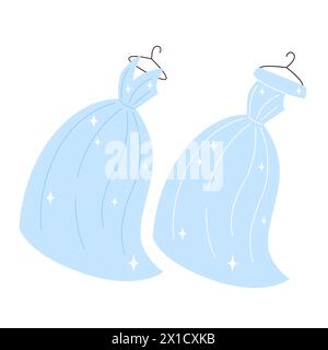 Set of wedding blue dresses in flat style Stock Vector