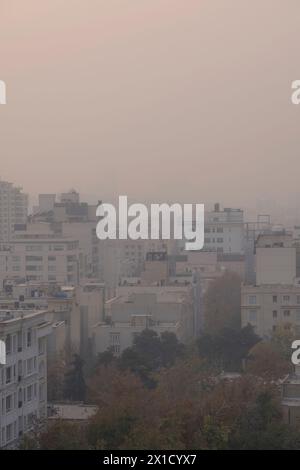 Air pollution and suspending particles in Tehran, Capital of Iran. This is because of the inversion conditions in cold seasons. Stock Photo