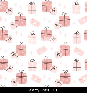 Seamless pattern with with gift boxes, envelope in flat style Stock Vector