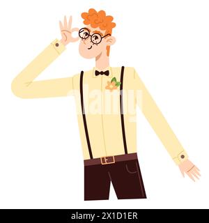 Groom with red hair at the wedding, flat style illustration Stock Vector