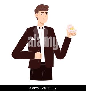 Groom with wedding rings, flat style illustration Stock Vector