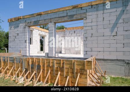 Construction of a country house from gas silicate blocks. Construction site Stock Photo