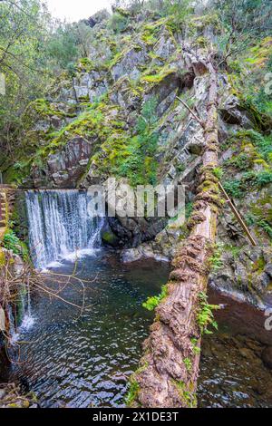 Passage channel and water cascade to Senhora da Piedade river beach in Serra da Lousã- Portugal. Stock Photo