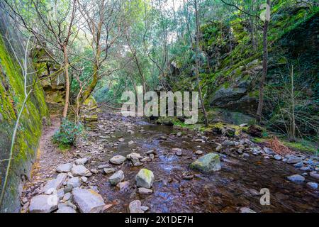 Water passage channel to Senhora da Piedade river beach in Serra da Lousã, Portugal. Stock Photo