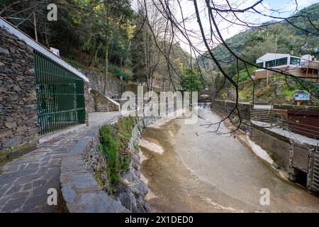 Water passage channel to Senhora da Piedade river beach in Serra da Lousã, Portugal. Stock Photo