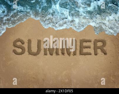 Summer beach as a hot seasonal banner and fun party background for vacation and travel holiday festival for June July August months as waves from the Stock Photo