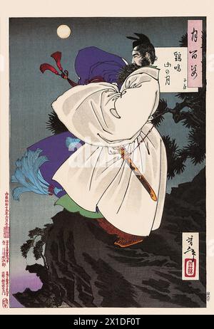 Tsukioka Yoshitoshi (1839 bis 9. Juni 1892) einer der letzten großen Meister des klassischen japanischen Farbholzschnitt, hier das Werk  Mount Ji Ming Moon - Zi Fang Stock Photo