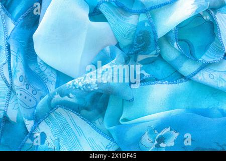 Sky blue fabric horizontal abstract background. Vibrant water blue color pattern wallpaper. Stock Photo