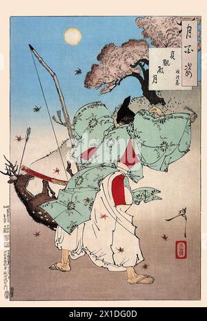 Tsukioka Yoshitoshi (1839 bis 9. Juni 1892) einer der letzten großen Meister des klassischen japanischen Farbholzschnitt, hier das Werk  Joganden Moon Stock Photo