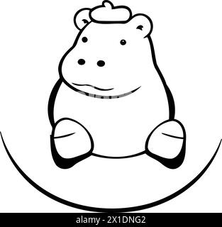 Cute hippo in a rubber ring. Vector cartoon illustration. Stock Vector