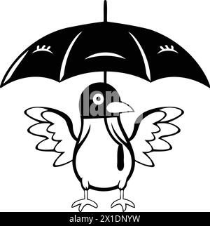 Cute Penguin With Umbrella And Rain. Vector Cartoon Illustration Stock 