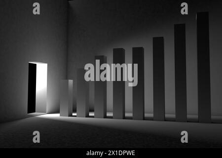 Latent bar chart. Hidden statistics. Non-payment of income taxes. Black and white background 3d rendering Stock Photo