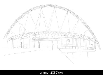 Architectural pencil drawing sketch of Wembley Stadium in London, UK Stock Photo