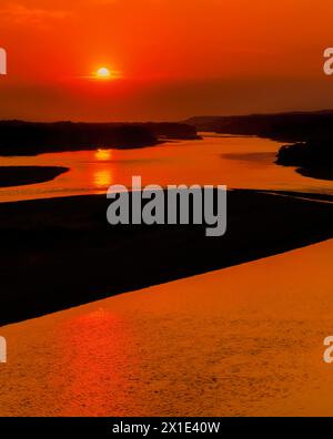 sunset over the yellowstone river near forsyth, montana Stock Photo