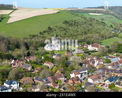 The village of East Meon nestling in the South Downs in the Hampshire ...