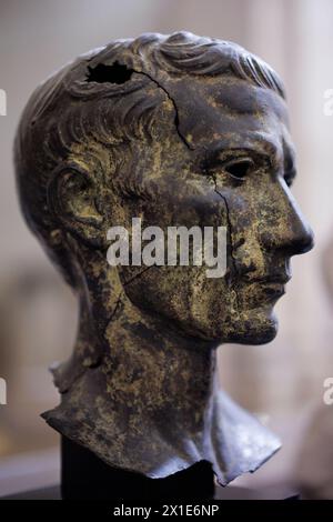 Metal alloy bust of Julius Caesar (provenance unknown), Lapidary Museum, in Avignon, Provence-Alpes-Cote-d'Azur, France Stock Photo