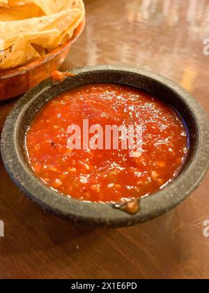 Mexican Salsa and Chips at the bar inside La Posta De La Mesilla, Mesilla, NM Stock Photo