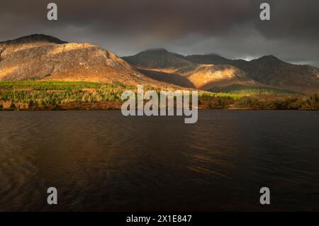 Lough Inagh and the Twelve Bens mountains in Connemara in County Galway in Ireland Europe Stock Photo