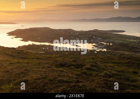 View down towards Rerrin village and Lonehort on Bere island on the Beara peninsula on the Wild Atlantic Way in West Cork in Ireland Stock Photo