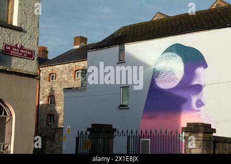 Wall mural on a building facade in Kings island in Limerick city in Ireland Europe Stock Photo