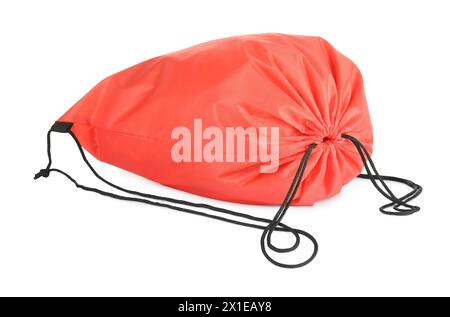 One red drawstring bag isolated on white Stock Photo
