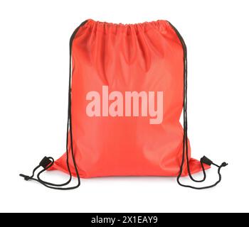 One red drawstring bag isolated on white Stock Photo