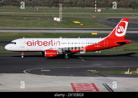 German Air Berlin Airbus A320-200 with registration D-ABFE on taxiway at Dusseldorf Airport Stock Photo