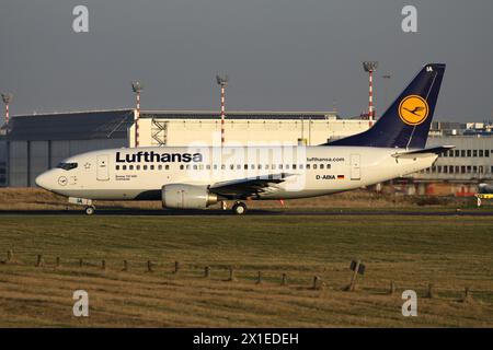 German Lufthansa Boeing 737-500 with registration D-ABIA on taxiway at Dusseldorf Airport Stock Photo
