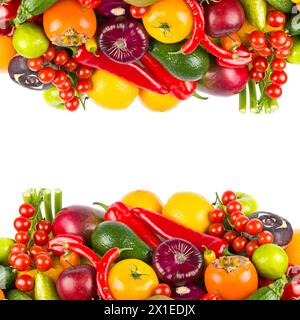 Set of vegetables and fruits isolated on a white background. There is free space for text. Collage. Stock Photo