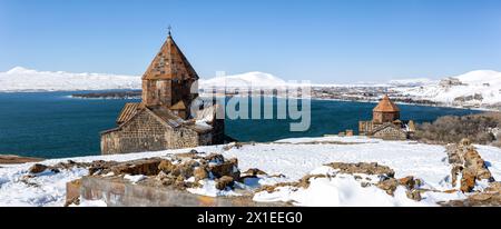 Sevanavank Monastery on Lake Sevan in Armenia in early spring Stock Photo