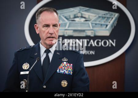 Arlington, United States Of America. 28th Nov, 2023. Arlington, United States of America. 28 November, 2023. Pentagon Press Secretary Air Force Brig. Gen. Pat Ryder responds to a question from a reporter during a press briefing at the Pentagon, April 16, 2024, in Arlington, Virginia. Credit: Chad McNeeley/DOD/Alamy Live News Stock Photo